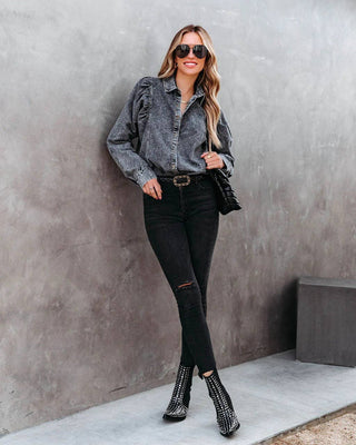 Denim Shacket in Vintage Black