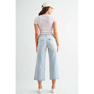 Blue Striped Crop Leg Jeans