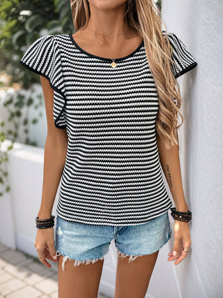 Black and White Flutter Sleeve Sweater