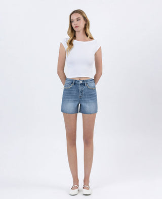 Denim Shorts with Rhinestone Detail