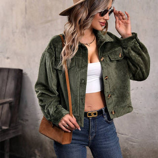 Plush Casual Solid Color Coat: Army Green / 100% Polyester / M