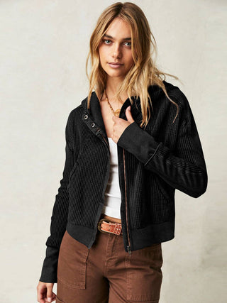 Black Zipper Hooded Jacket