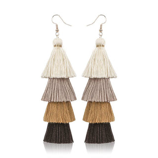 Bohemian Long Tassel Fringe Earrings Hand Made: Brown / Medium