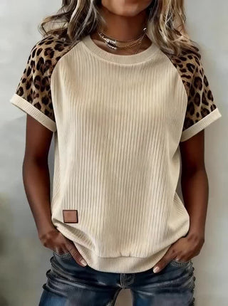 Ribbed Leopard Contrast Tee