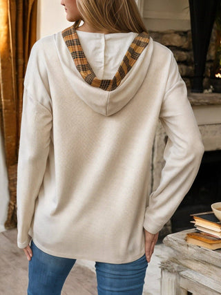 Waffle Knit Pullover with Plaid Detail