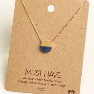 Small Circle Stone Metal Pendant Necklace: WH