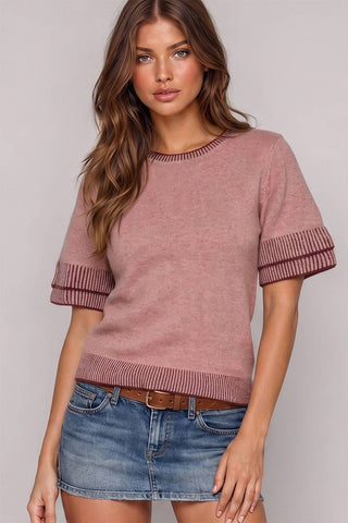 Mauve Rib Crewneck Sweater