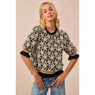 Textured Rose Knit Sweater