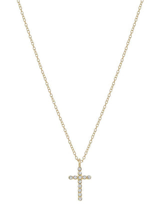 Gold Rhinestone .75" Cross on 16"-18" Necklace
