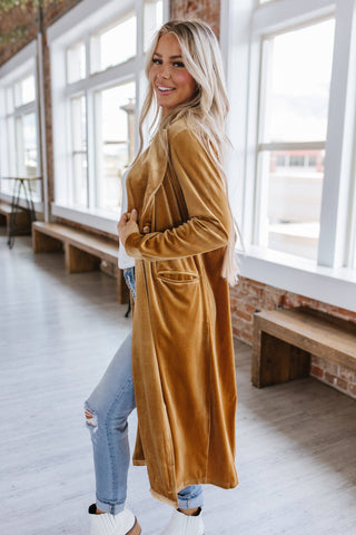 Adelina Long Velvet Cardigan | S-2XL: Yellow / M