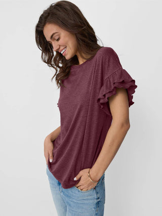 Ruffle Sleeve Crew Neck Tee