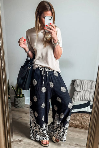 Bohemian Printed Drawstring Pants