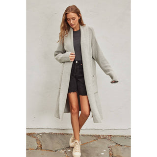 Cozy Long Cardigan: LIGHT GREY / M/L