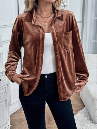 Copper Velvet Button Down Blouse