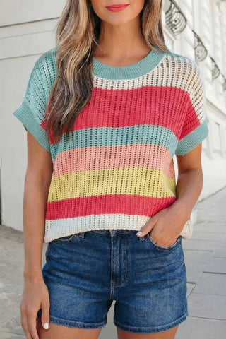 Colorblock Hollow Out Knit Sweater