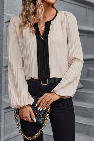 Cream and Black Long Sleeve Blouse
