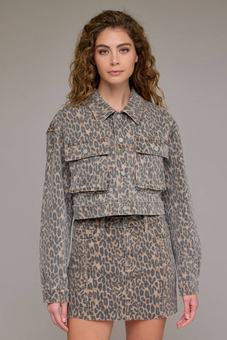 Cheetah Cropped Cargo Jacket