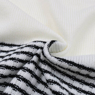 Casual and Basic Black Striped Round Neck Knit Top: Black Multi / S