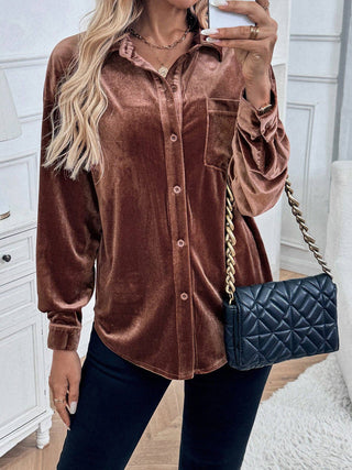 Copper Velvet Button Down Blouse