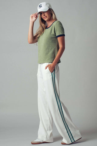 Navy and Green Crew Neck Knit Top