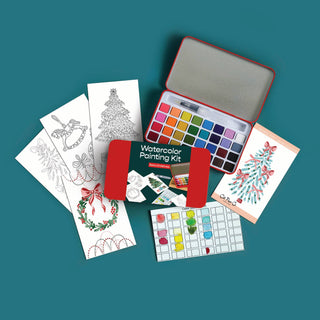 Retro Red Christmas watercolor painting kit