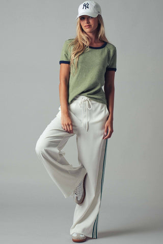 Navy and Green Crew Neck Knit Top