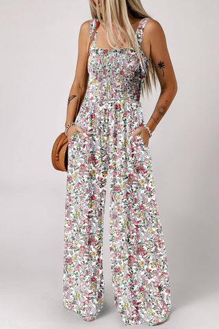 Floral Print Smocked Jumpsuit