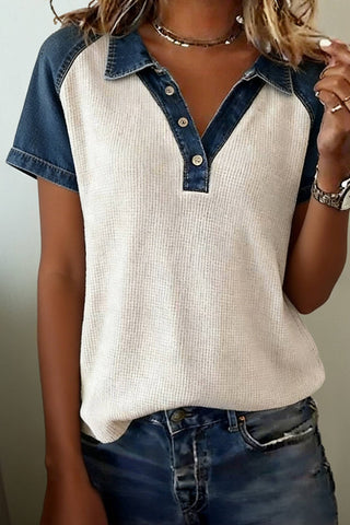 Textured Cream and Denim Top