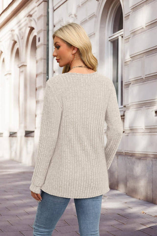 Ribbed Knit Long Sleeve Pullover