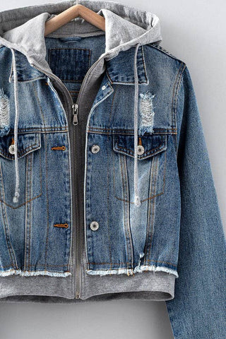 Cropped Hooded Denim Jacket