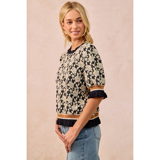 Textured Rose Knit Sweater