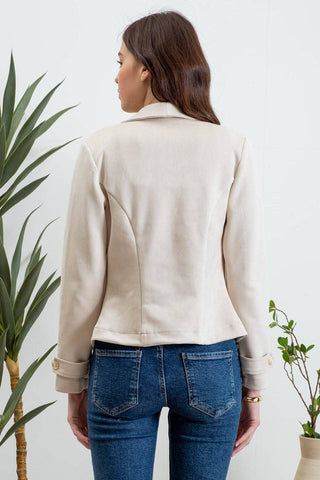 FAUX SUEDE ZIP UP MOTO JACKET: BLACK