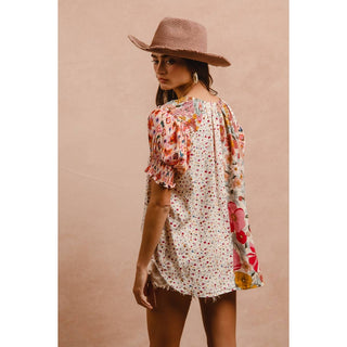 Mixed Print Boho Blouse