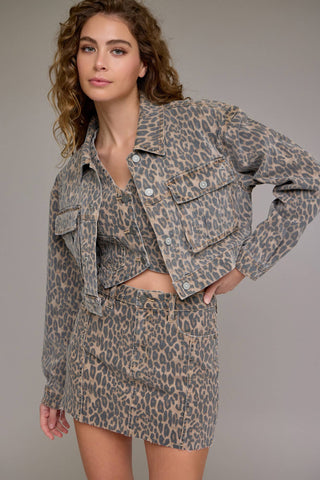 Cheetah Cropped Cargo Jacket