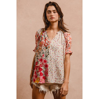 Mixed Print Boho Blouse