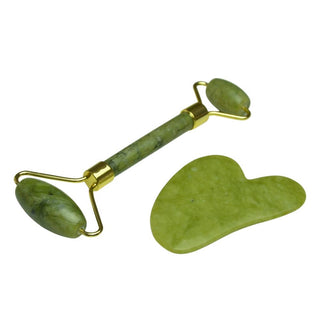 Roller and Gua sha Green Jade Stone Duo