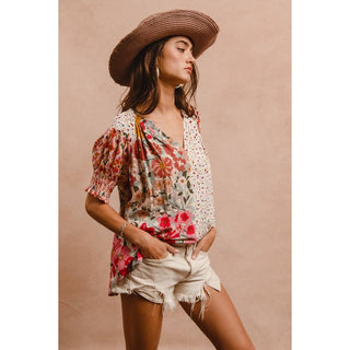 Mixed Print Boho Blouse