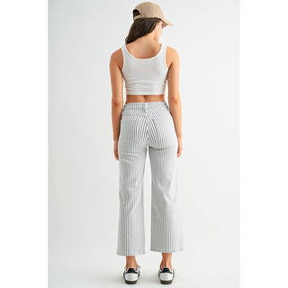 Grey & White Wide Leg Crop Jeans