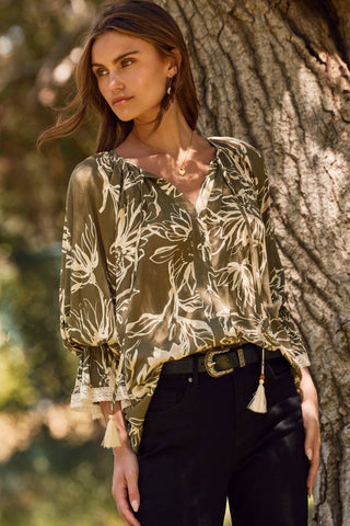 Olive Floral Printed Blouse