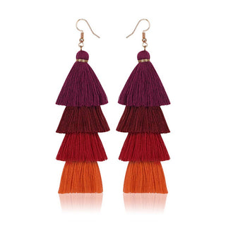 Bohemian Long Tassel Fringe Earrings Hand Made: Brown / Medium