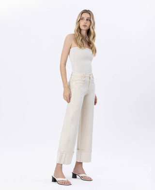 Ivory Cuffed Wide Leg Jeans
