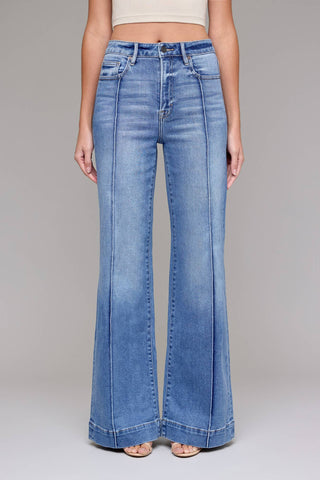 Medium Light Pintuck Flare Jeans