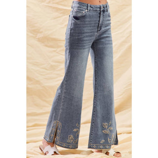 Flare Jeans with Embroidered Hem
