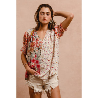 Mixed Print Boho Blouse