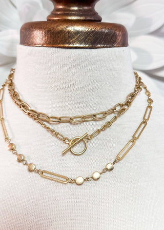 Multi Layer Chain Necklace W Toggle: Gold