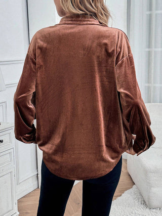 Copper Velvet Button Down Blouse