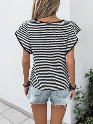 Black and White Flutter Sleeve Sweater