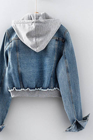 Cropped Hooded Denim Jacket