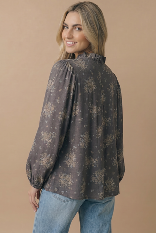 Floral Frilled Notch Neck Woven Blouse