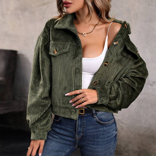 Plush Casual Solid Color Coat: Army Green / 100% Polyester / M